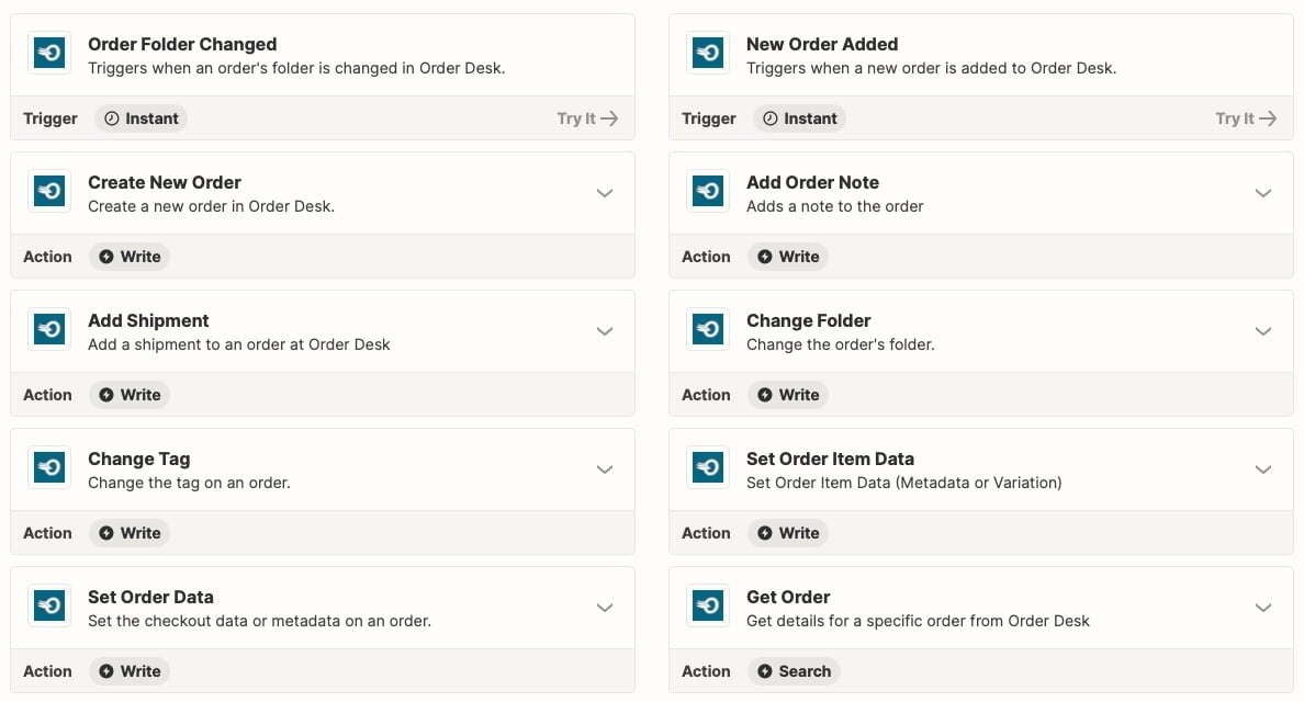 Order Desk's Zapier Triggers and Actions