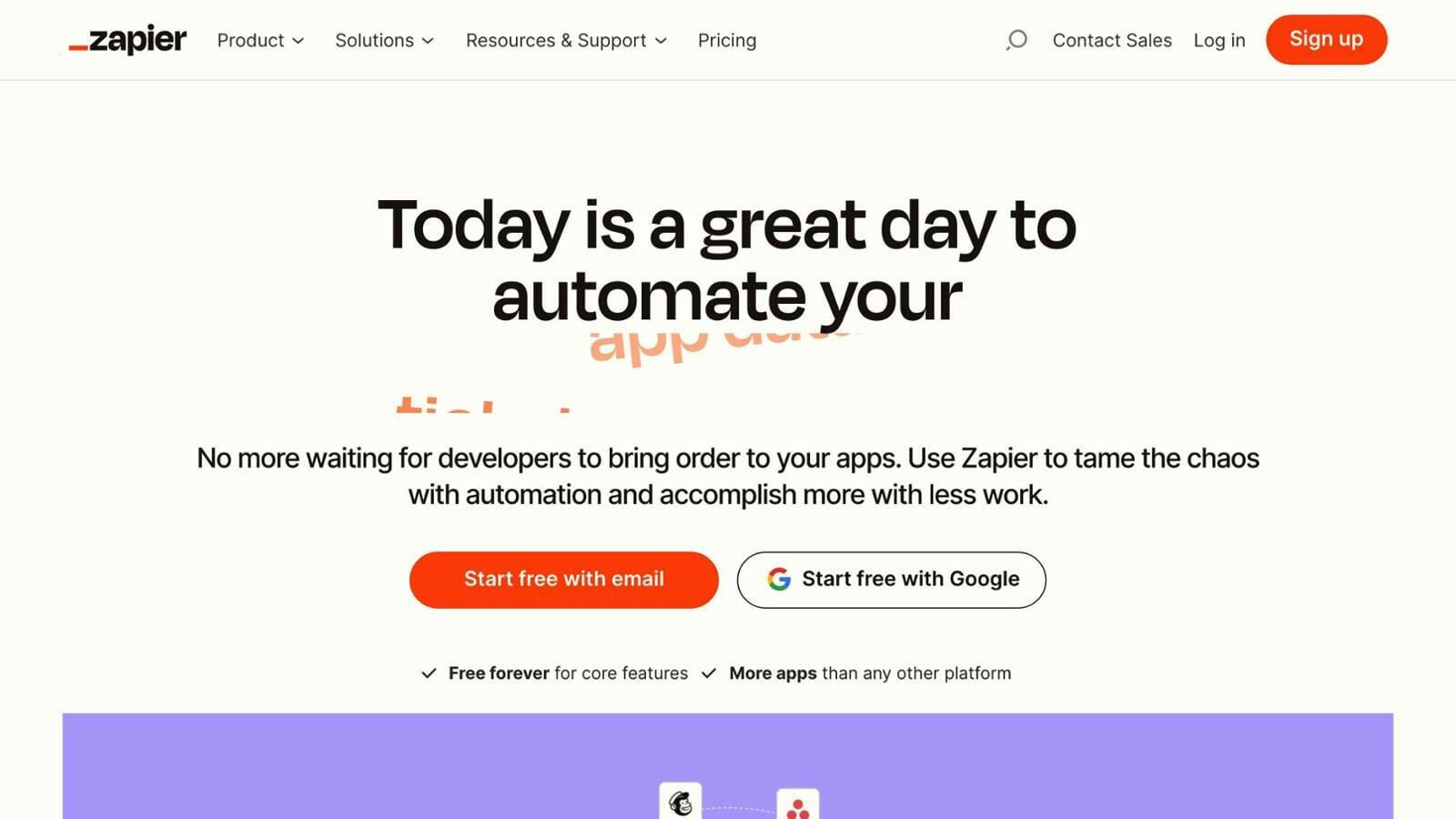 The Zapier home page.